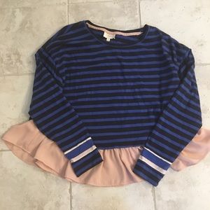 Anthropologie stripe knit to woven navy blue pink